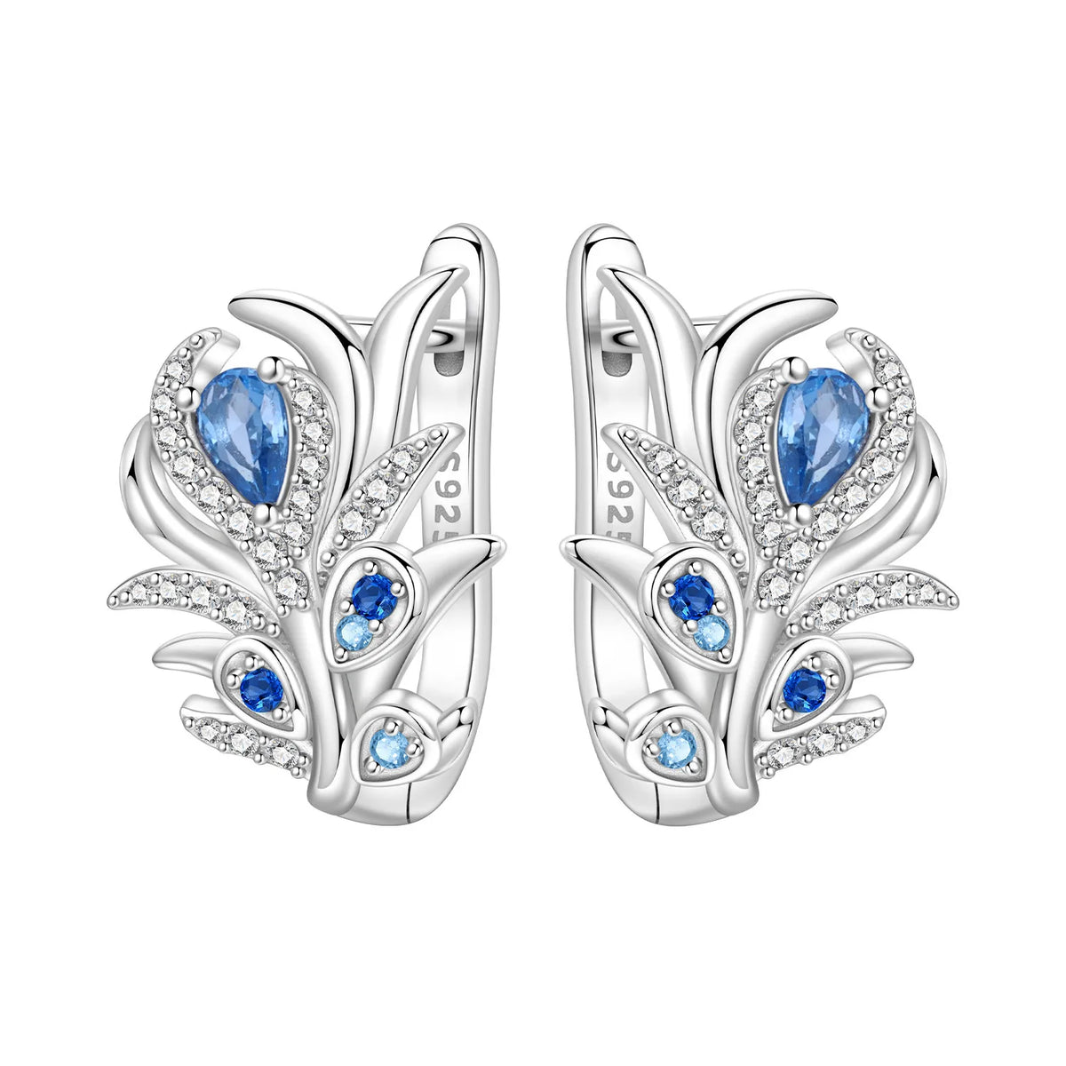 Sterling silver Orstarry earrings with blue zirconia stones, featuring a delicate dangle design and sparkling gemstone accents.