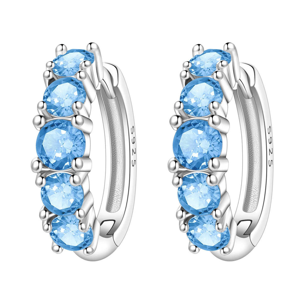 Sterling silver Orstarry earrings with blue cubic zirconia, featuring a delicate dangle design and sparkling gemstone accents.
