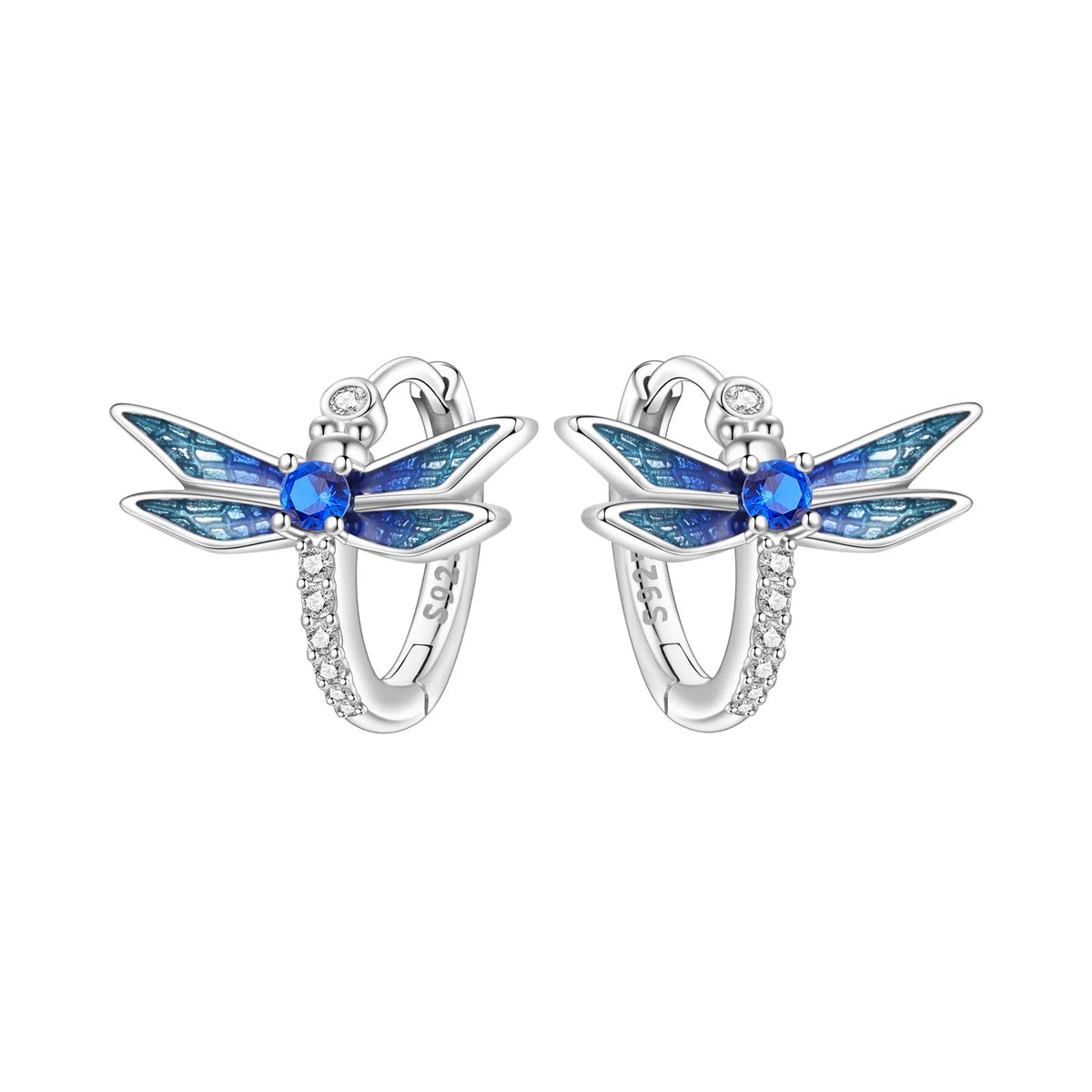 Sterling silver Orstarry earrings with blue cubic zirconia, featuring a delicate dangle design and sparkling gemstone accents.