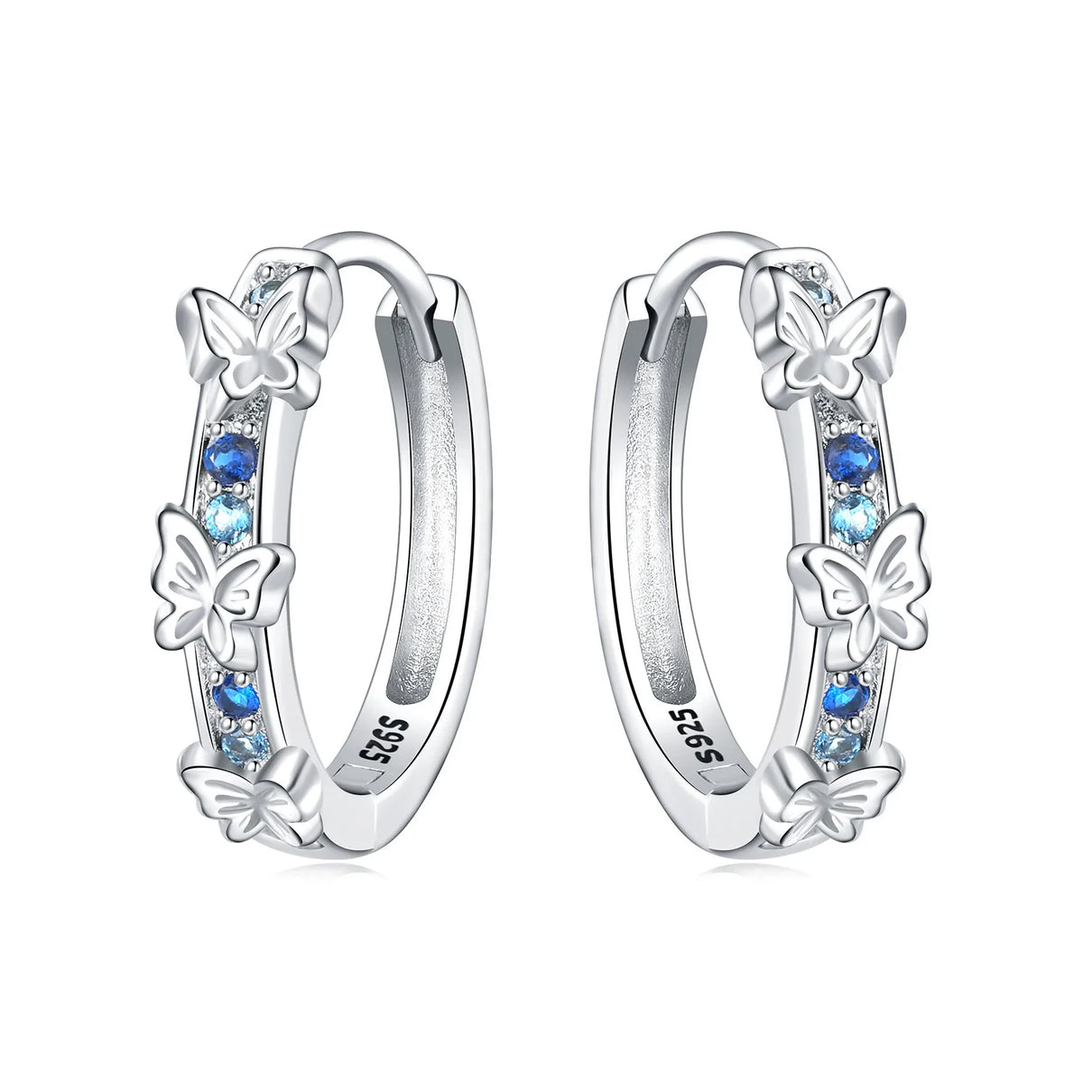 Sterling silver Orstarry earrings with blue cubic zirconia from Corporación Turística, showcasing elegant, sparkling gemstone details.