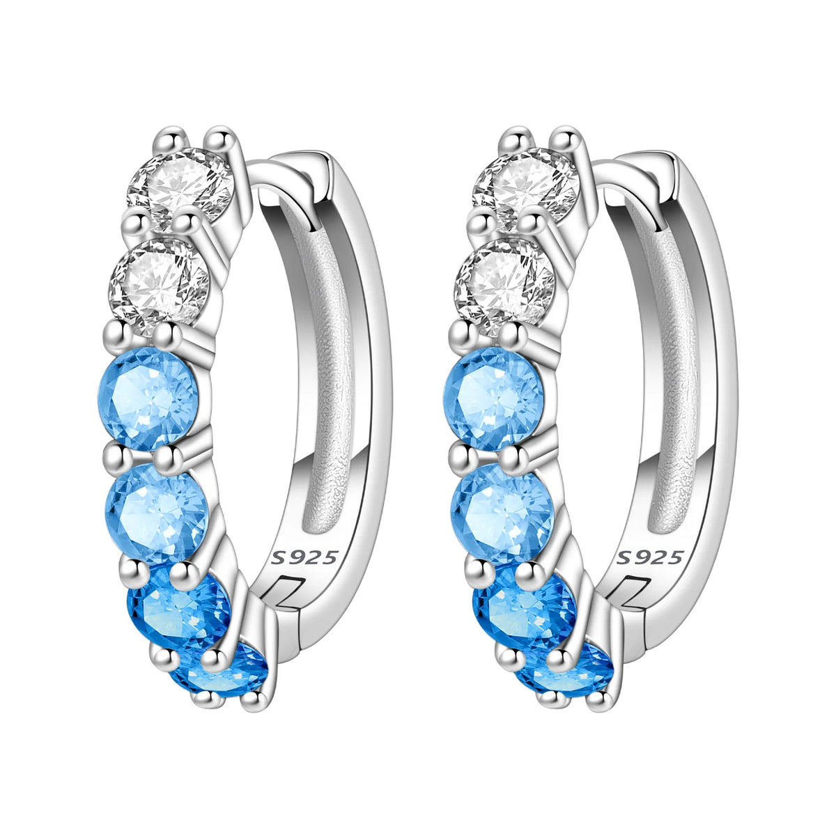 Sterling silver Orstarry earrings with sparkling blue zirconia stones, featuring a delicate dangle design.