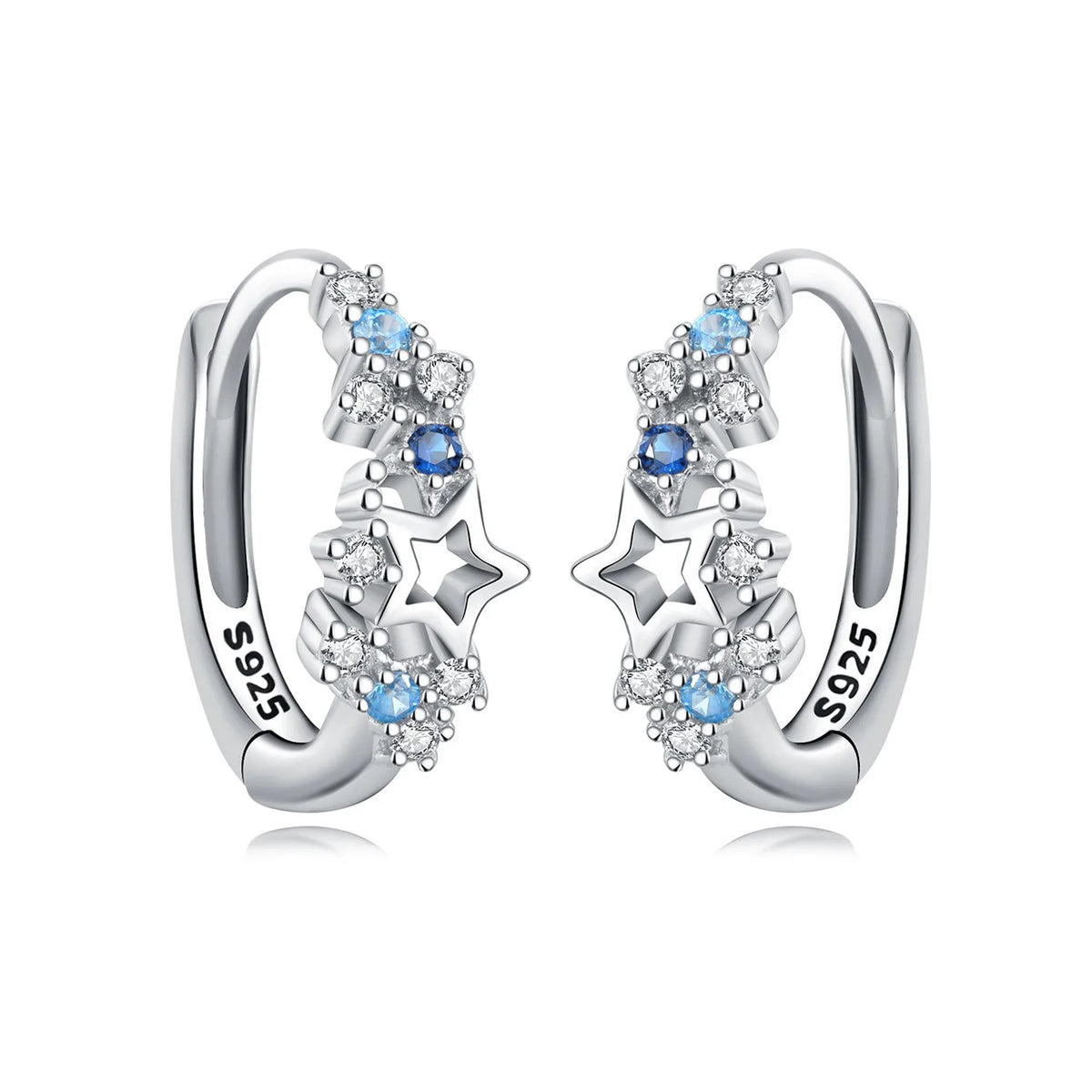 Sterling silver Orstarry earrings with blue cubic zirconia, featuring elegant, sparkling gemstone accents.