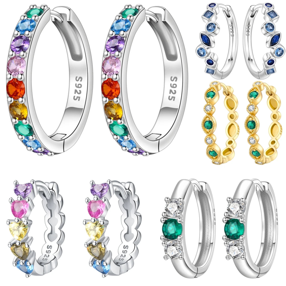 Sterling silver Orstarry S925 jewelry from Corporación Turística featuring colorful cubic zirconia in a minimalist design.