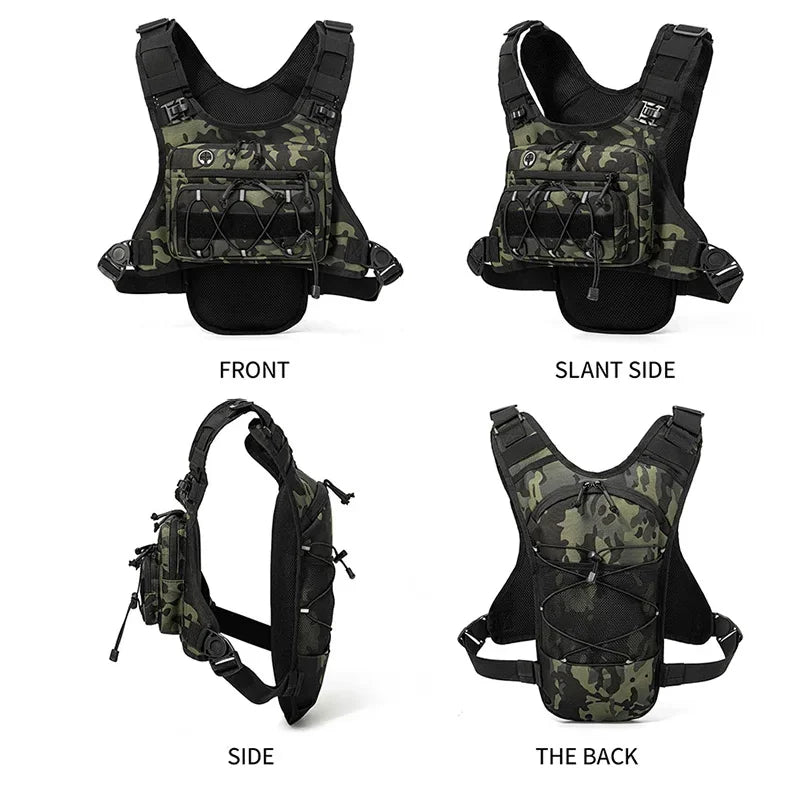 Hydration vest by Corporación Turística designed for running, cycling, and hiking, with adjustable straps and hydration pockets.