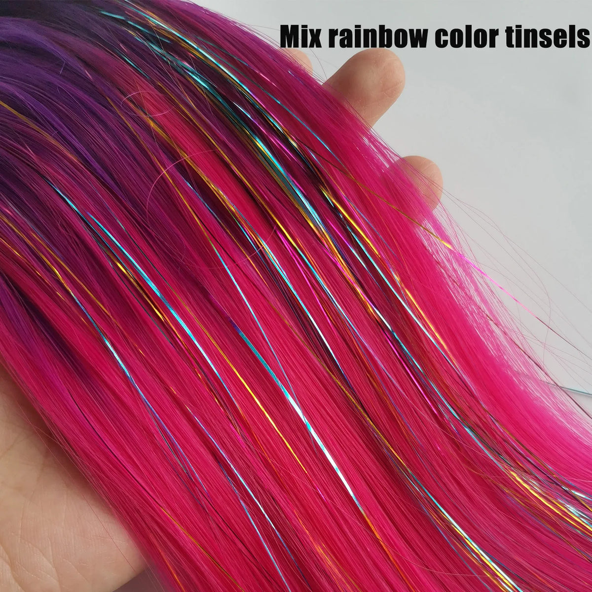 Colorful 24-inch purple, red, and gold tinsel ponytail extension from Corporación Turística, shiny and festive for costume or party.
