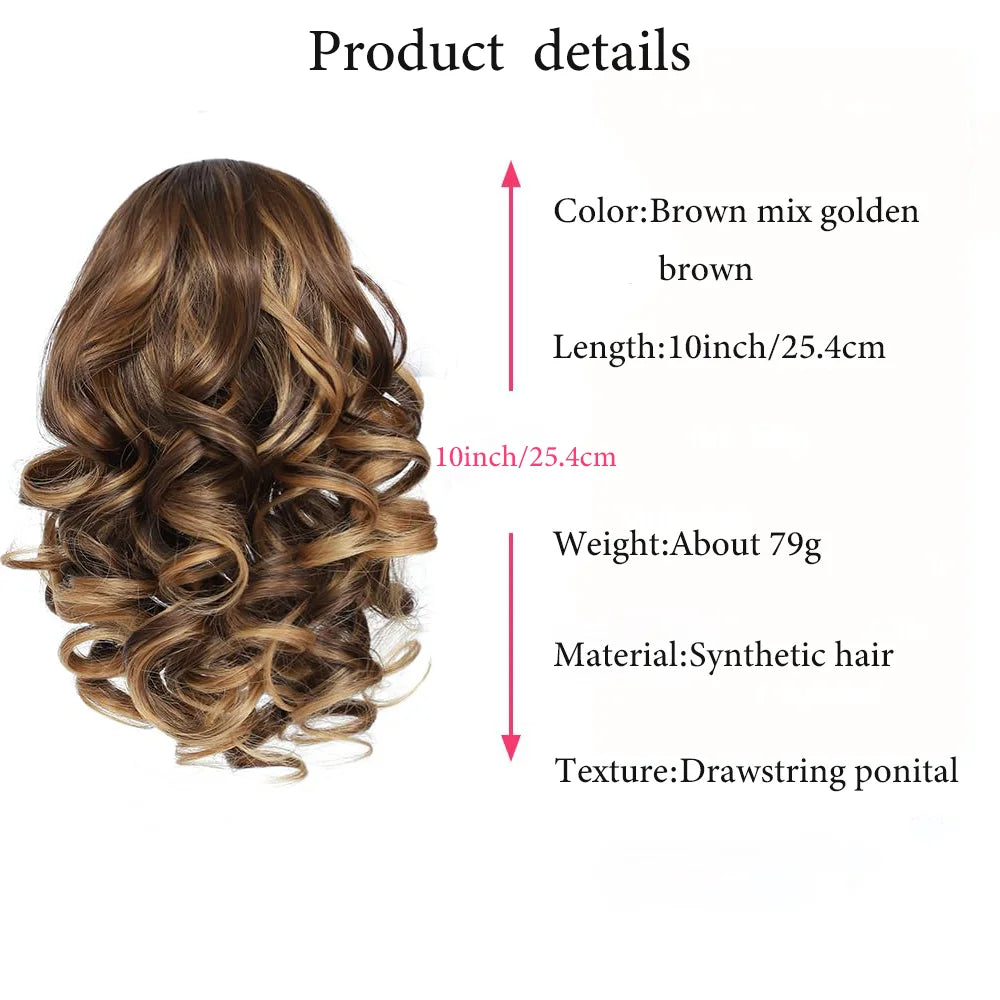 Short curly ponytail extension with cord from Corporación Turística, showcasing a voluminous and textured hairpiece.
