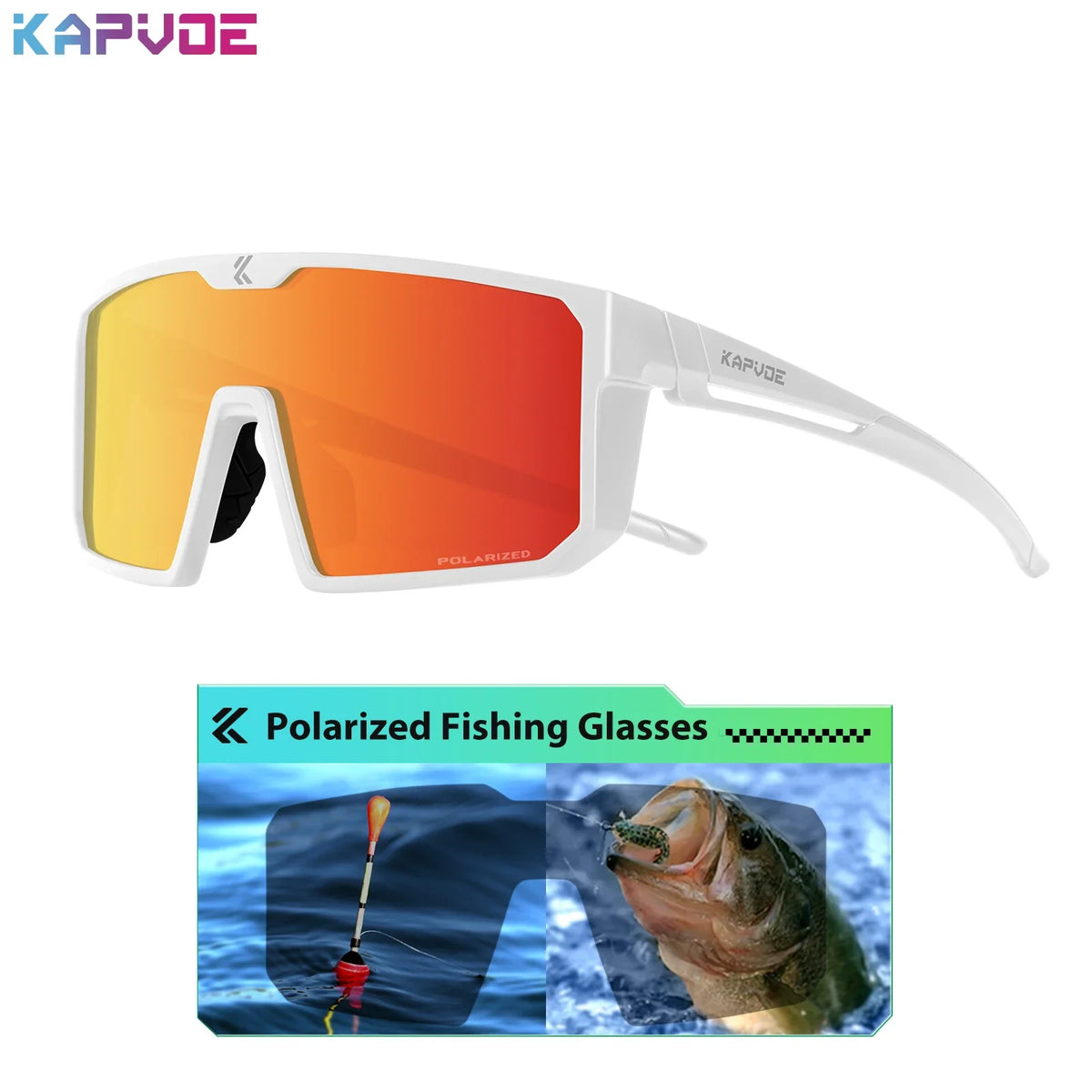 Kapvoe polarized fishing sunglasses with blue photochromic lenses, designed for outdoor fishing and sun protection.