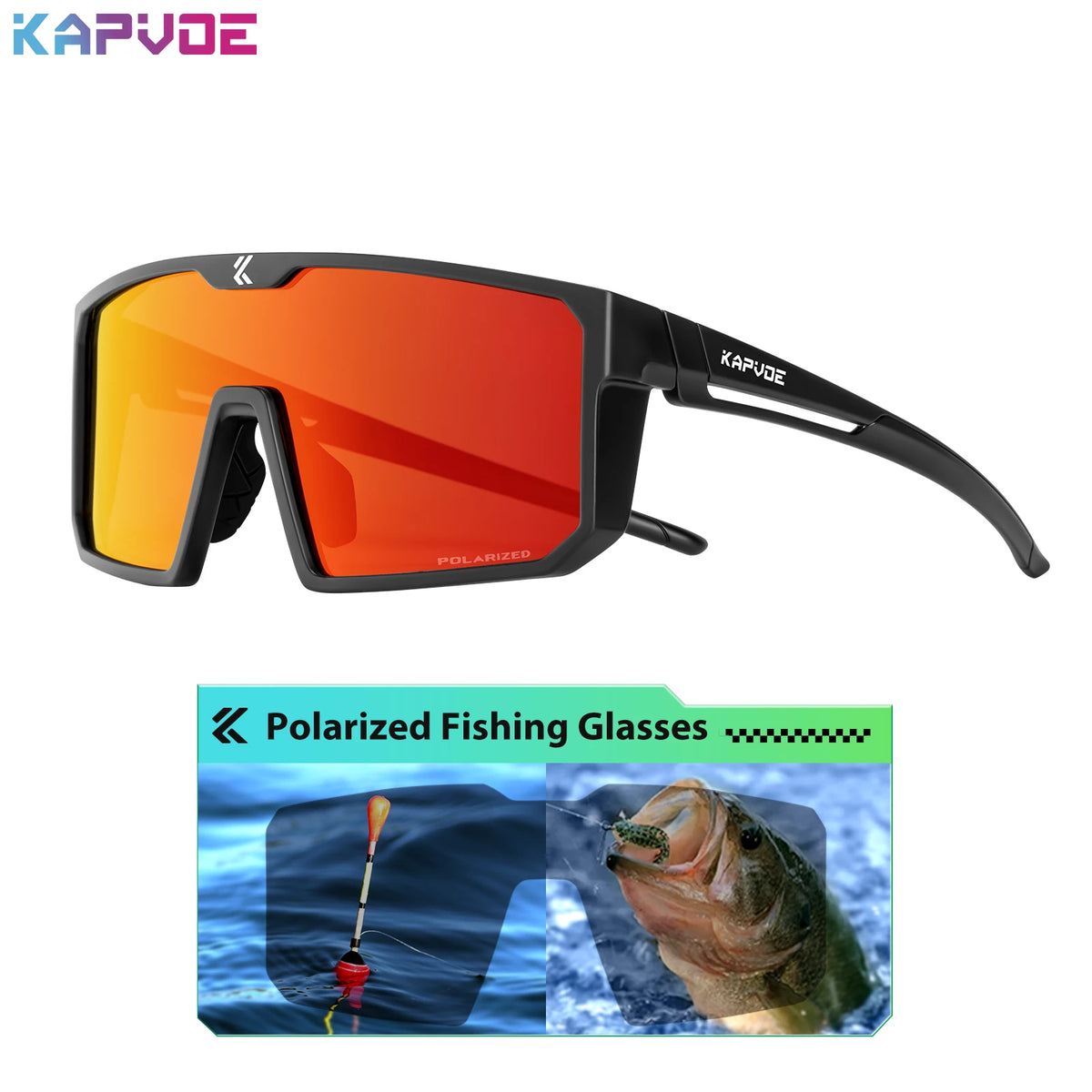 Blue photochromic polarized fishing sunglasses by KAPVOE for fishing, with tinted lenses and sturdy frame for outdoor use