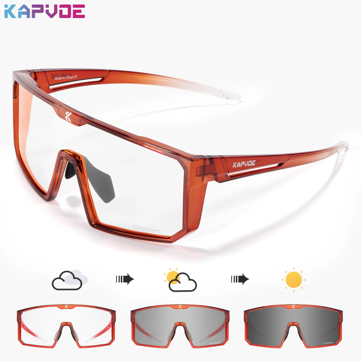 Polarized fishing sunglasses by KAPVOE with blue photochromic lenses, designed for outdoor fishing and sun protection.