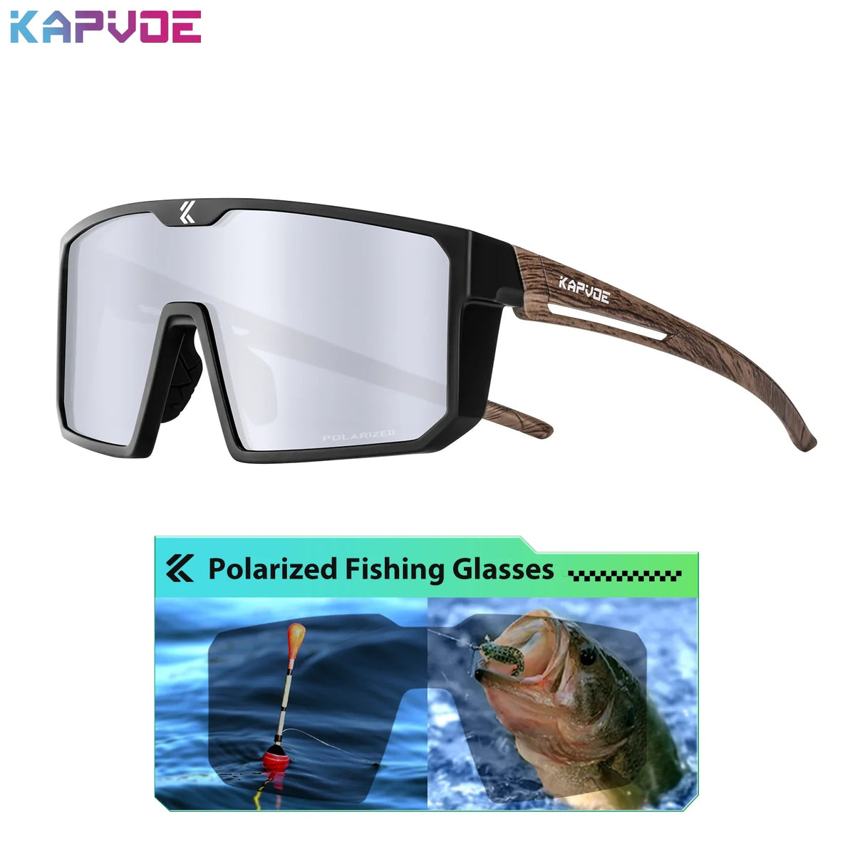Blue photochromic polarized fishing sunglasses from KAPVOE by Corporación Turística, designed for outdoor fishing with UV protection