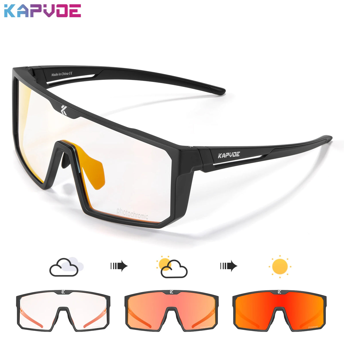 Blue polarized fishing sunglasses by KAPVOE with photochromic lenses, designed for outdoor fishing activities.