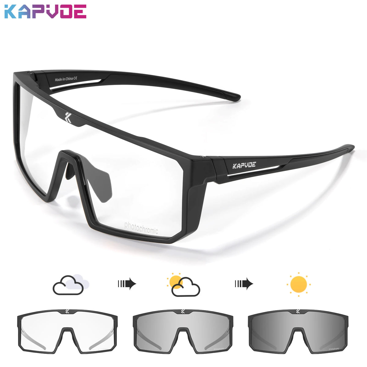 Kapvoe polarized fishing sunglasses with blue photochromic lenses, designed for outdoor fishing and sun protection.