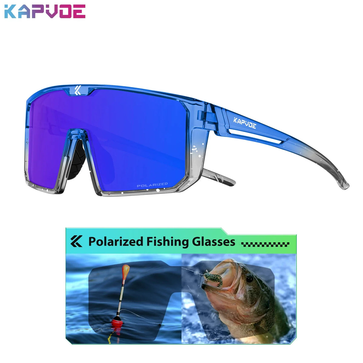 Polarized fishing sunglasses from KAPVOE by Corporación Turística, blue photochromic lenses, no accessories, outdoor fishing use