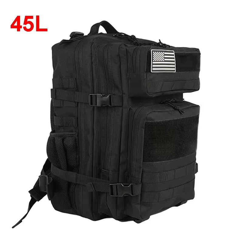 Pink 45L tactical camping backpack for men and women, durable hiking bag with multiple compartments by Corporación Turística
