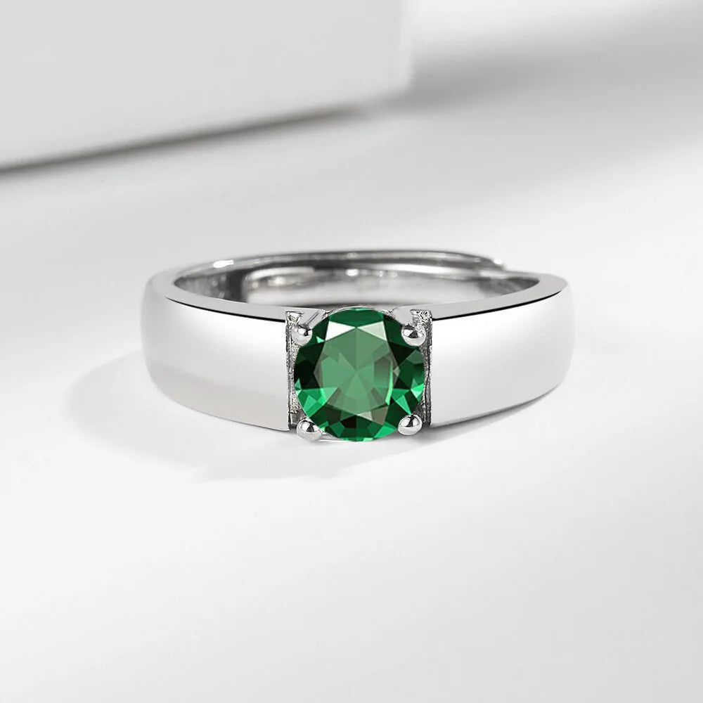Silver 925 Moissanite men's ring with pink accents, featuring a polished band and gemstone setting.