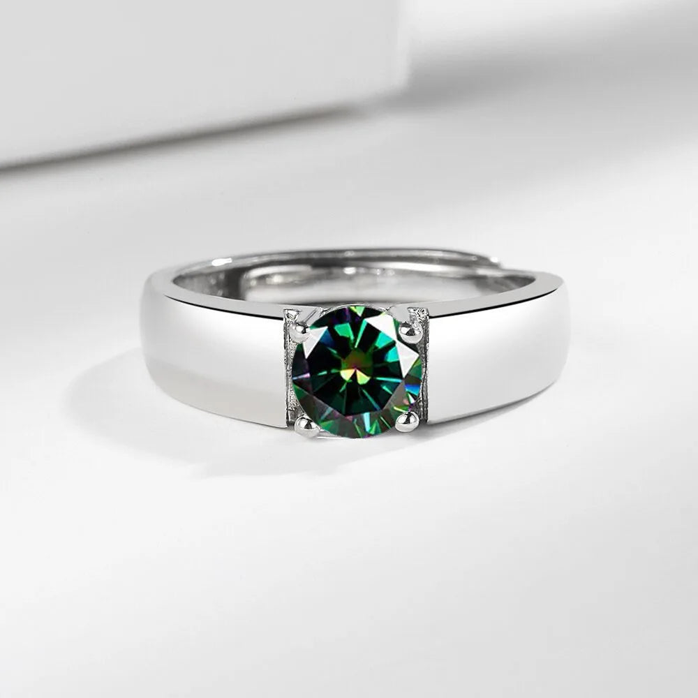 Sterling silver 925 men's moissanite ring with pink accents, showcasing a stylish and modern jewelry design.