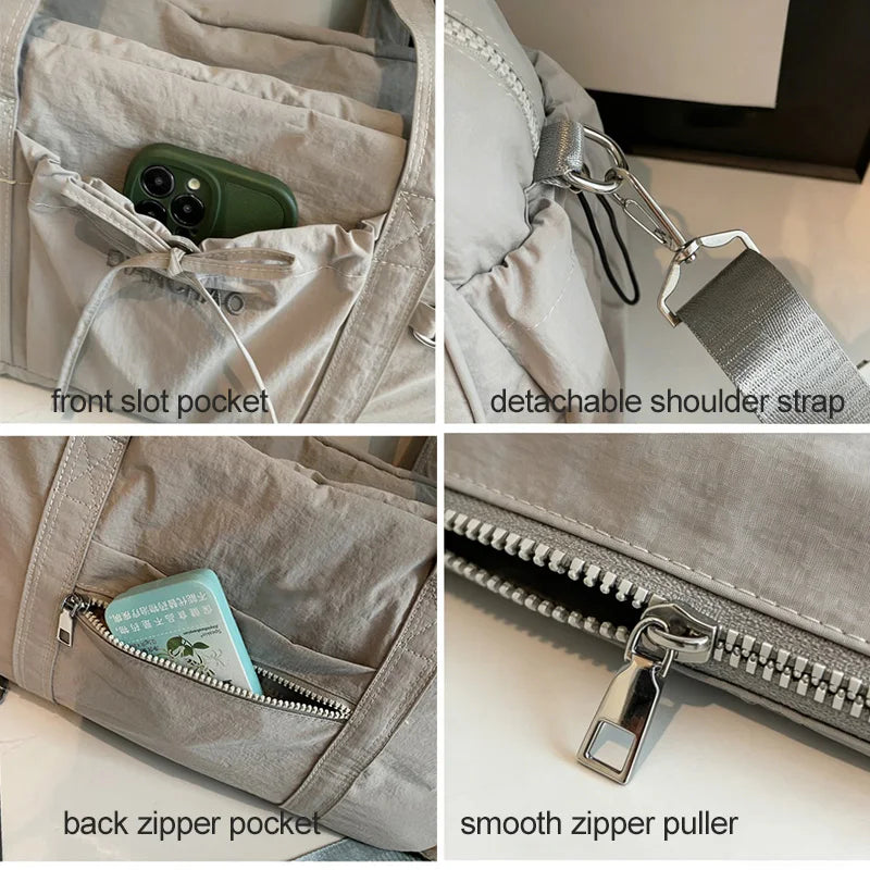 Large gym bag by Corporación Turística for yoga, travel, and hiking, with pink fabric and spacious interior for active use.