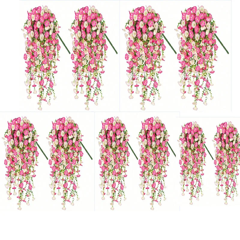 Set of 10 hanging eucalyptus and gloria morning decorative garlands in pink and white for home decor or events.