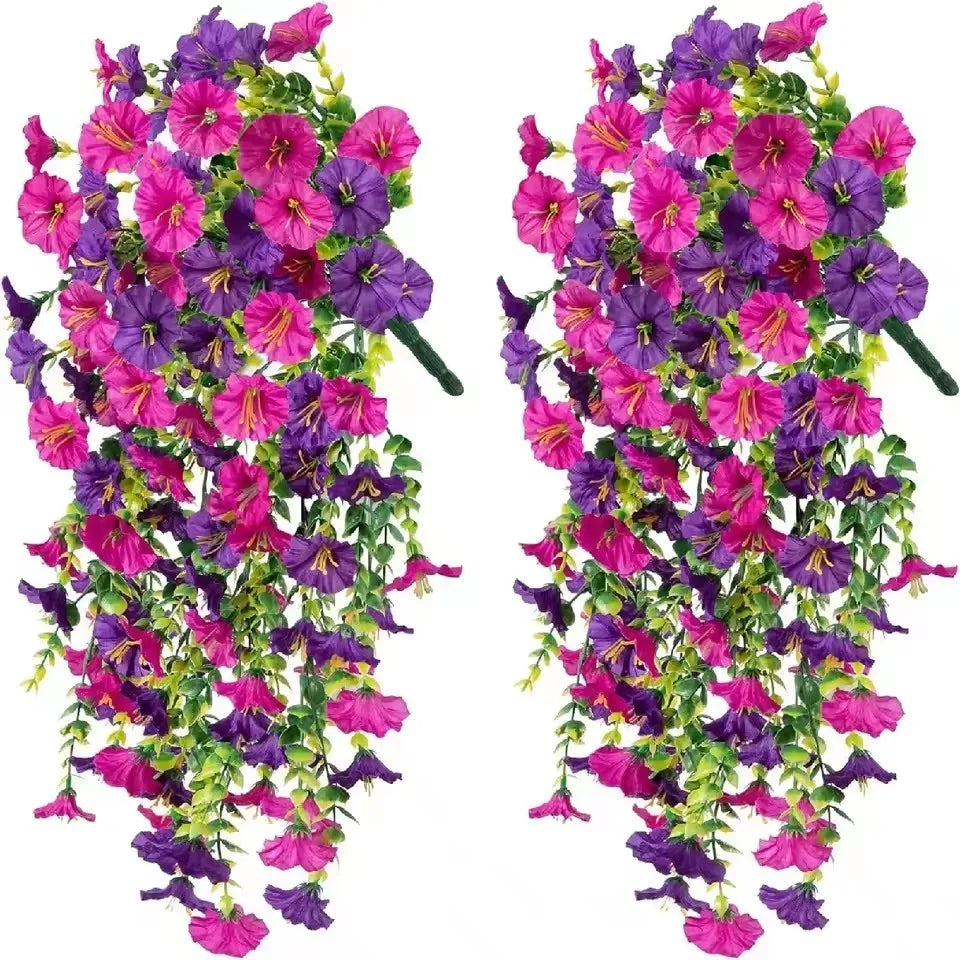 Set of 10 hanging eucalyptus and gloria morning decorative greenery in pink and white for event decor or home decoration.