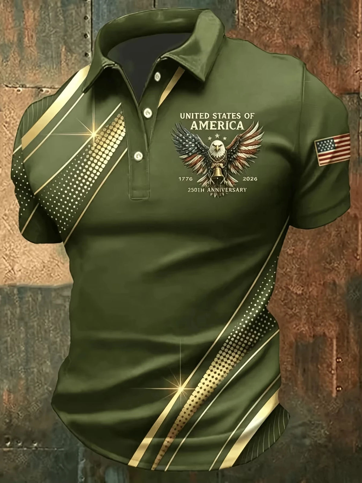 3D leaf and boat print polo shirt with flag design, by Corporación Turística, shown in 5XL size on a mannequin.