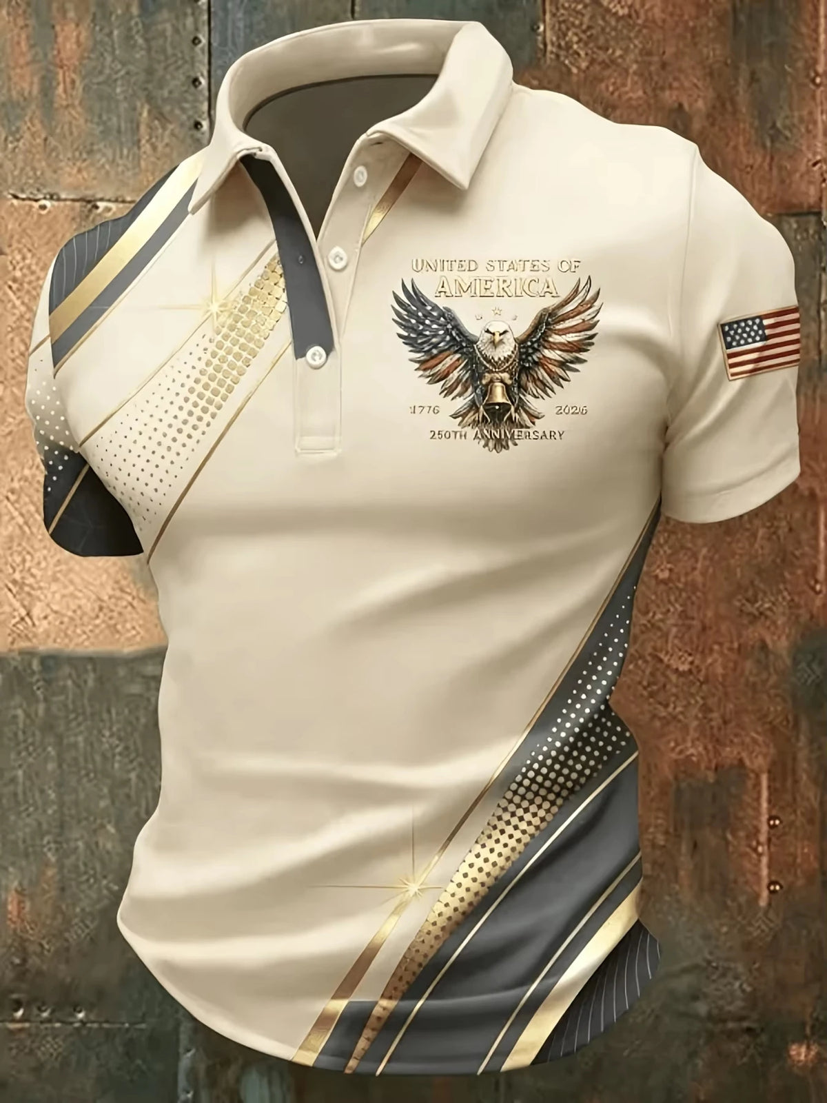 Men's 3D leaf and boat print polo shirt by Corporación Turística, featuring vibrant design with nautical bander motif.