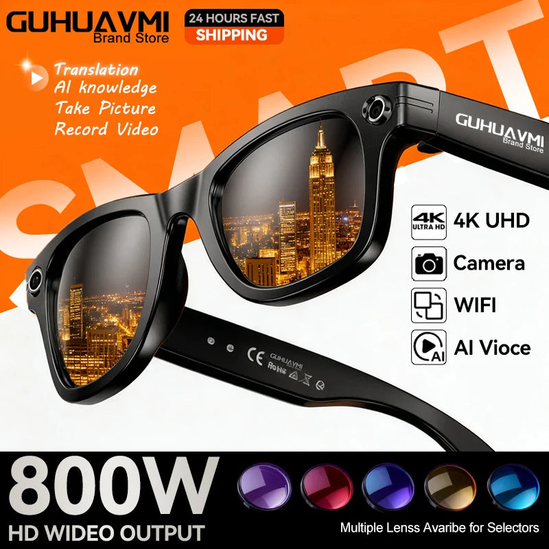 Gafas inteligentes AI 800W con cámara HD y antivibración, en color azul, diseñadas para grabar y mejorar la visión.