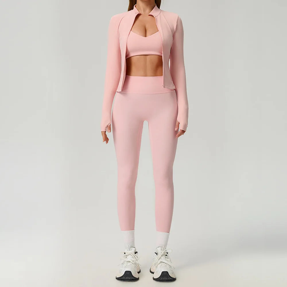 Black 2-piece women's sports set by Corporación Turística featuring a sporty top and matching leggings.