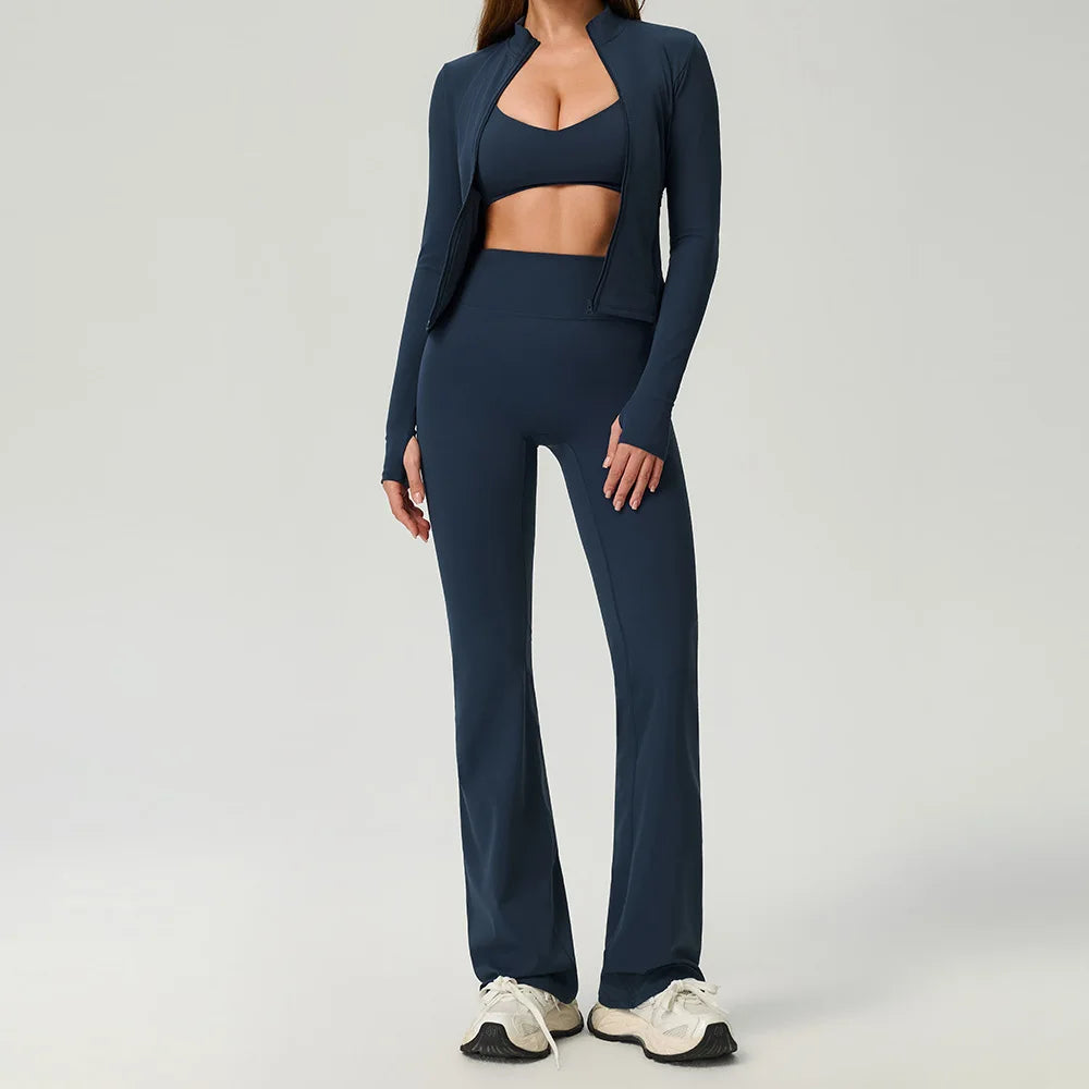 Black 2-piece women's sports set by Corporación Turística, featuring a stylish athletic jacket and matching leggings.