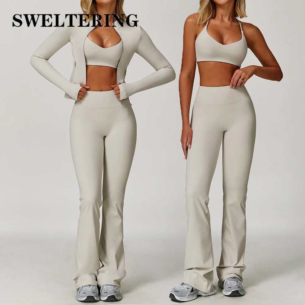 Black 2-piece women's yoga set from Corporación Turística, including a sports bra and leggings for active wear.