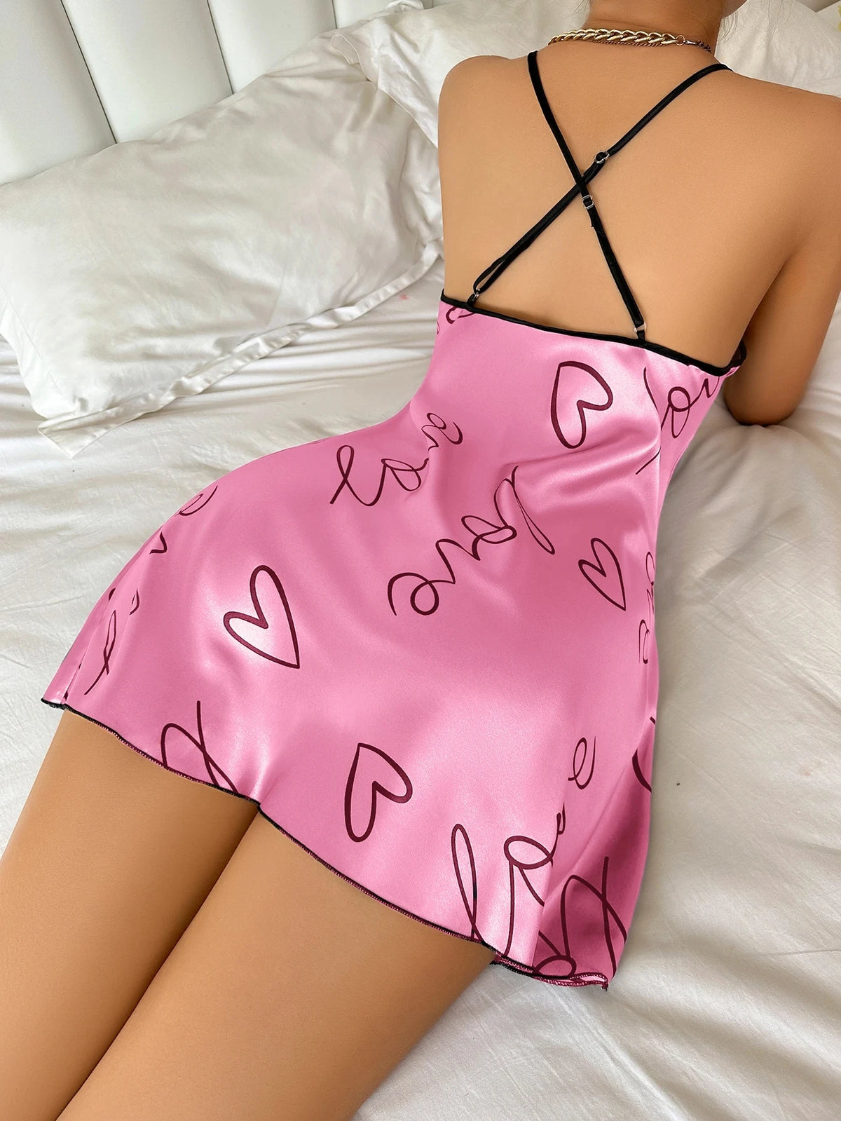 Purple women's camisón with heart letter print by Corporación Turística, featuring a soft, comfortable fabric and stylish design.