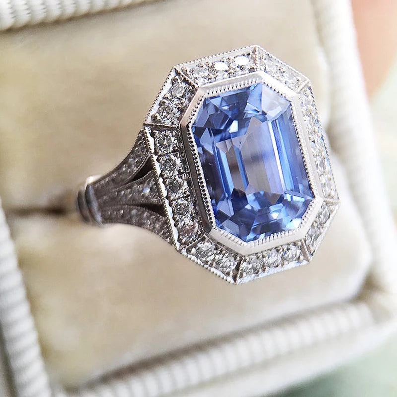 Elegant blue CZ ring for women featuring a stylish design, perfect for adding a touch of sophistication and charm.