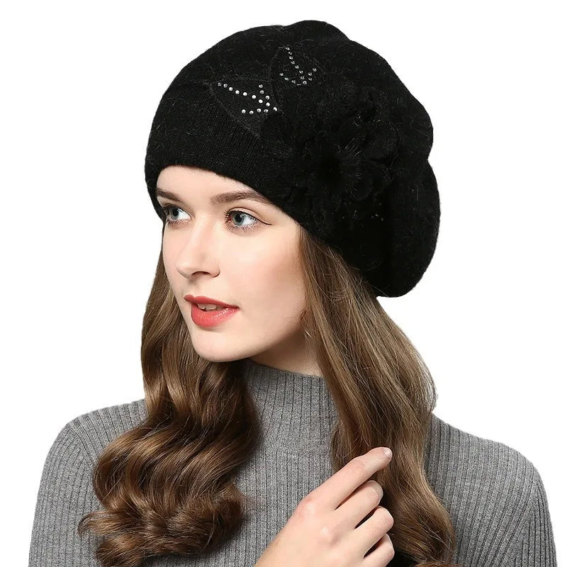 Tejido de gorro de lana para mujer en boina de conejo, con diseño tejido, en color rojo, tamaño 54-60cm, de Corporación Turística.