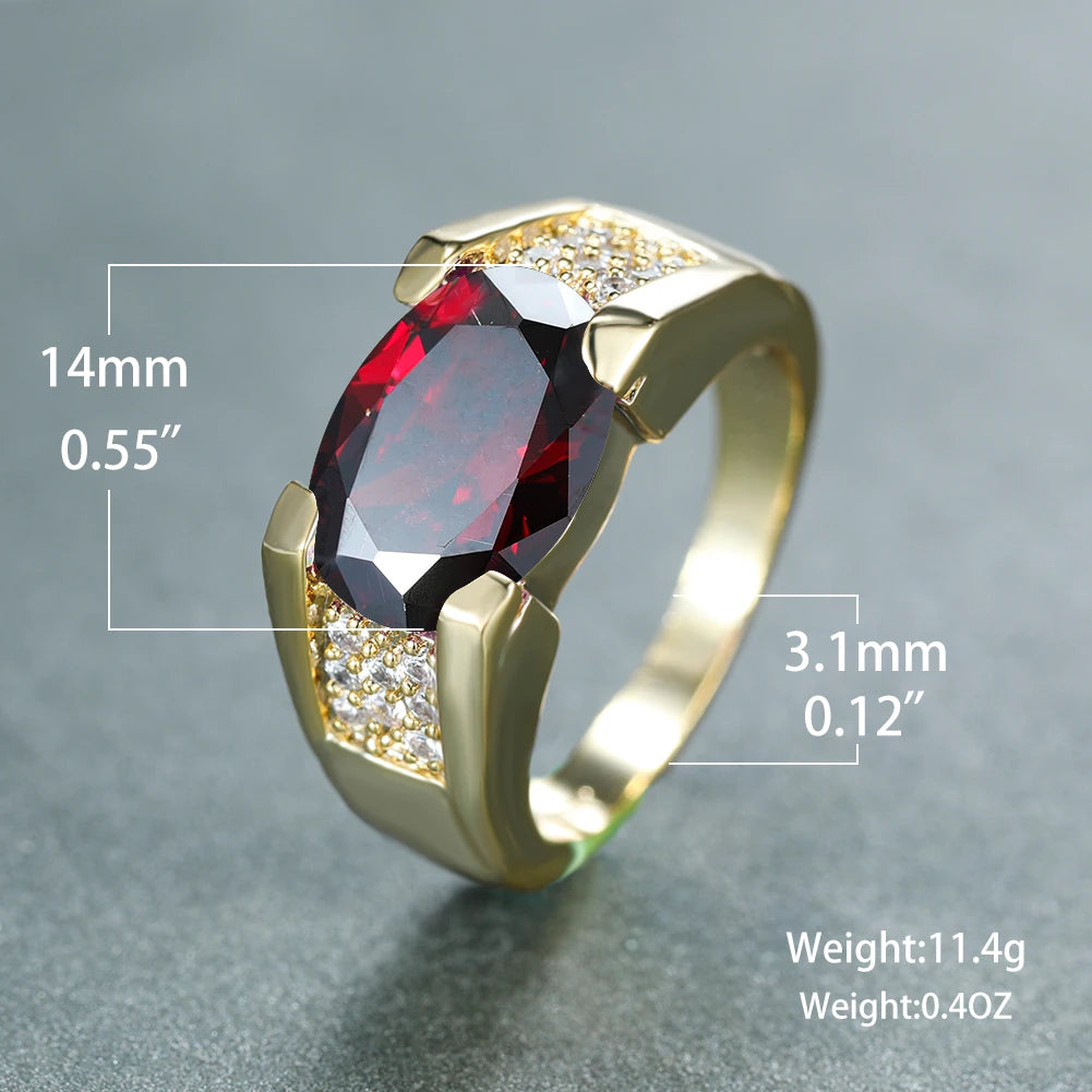 Red oval stone rings for men and women, unisex jewelry by Corporación Turística featuring vibrant gemstone designs.