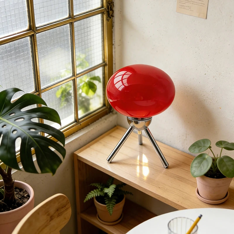 Bauhaus table lamp with mushroom-shaped crystal design by Corporación Turística, showcasing a sleek modern glass aesthetic