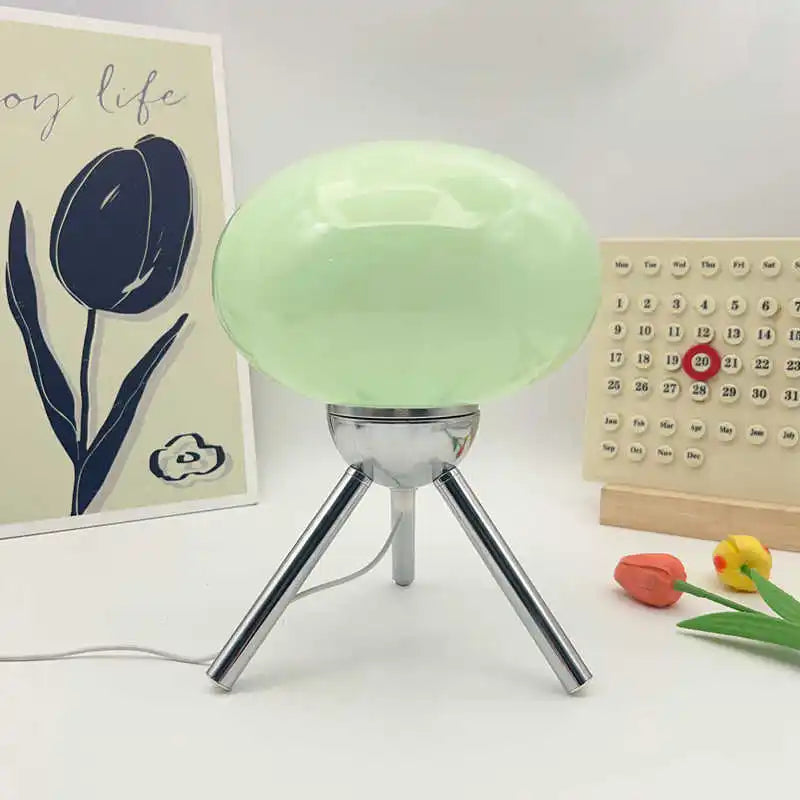 Bauhaus table lamp with mushroom-shaped crystal design by Corporación Turística, featuring a sleek modern appearance.