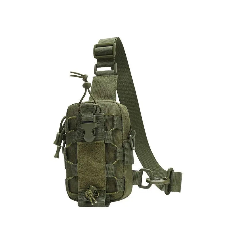 Tactical front chest bag with adjustable sling, ideal for outdoor activities and gear organization by Corporación Turística.