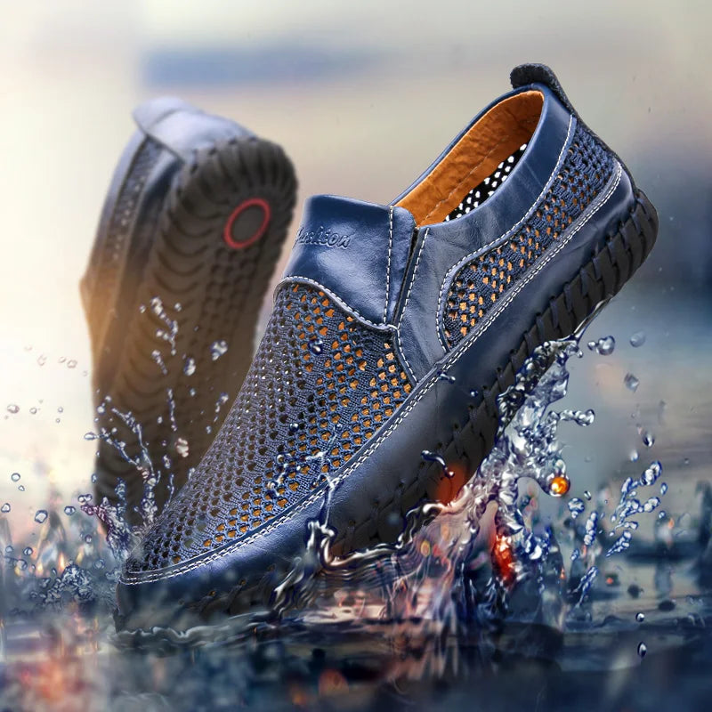 Brown genuine leather men's sports sneakers by Corporación Turística, featuring a comfortable athletic design.