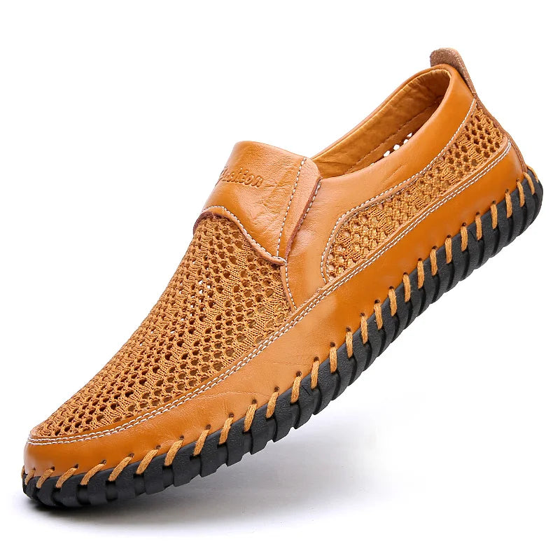 Brown genuine leather men's sports sneakers from Corporación Turística with red accents, size 41, for active wear.