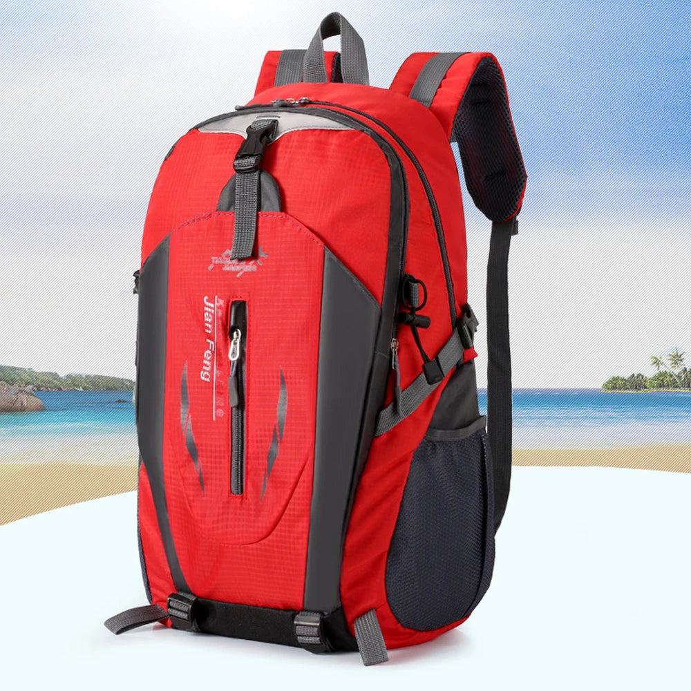 Red 40L waterproof hiking backpack by Corporación Turística, suitable for camping and outdoor adventures.