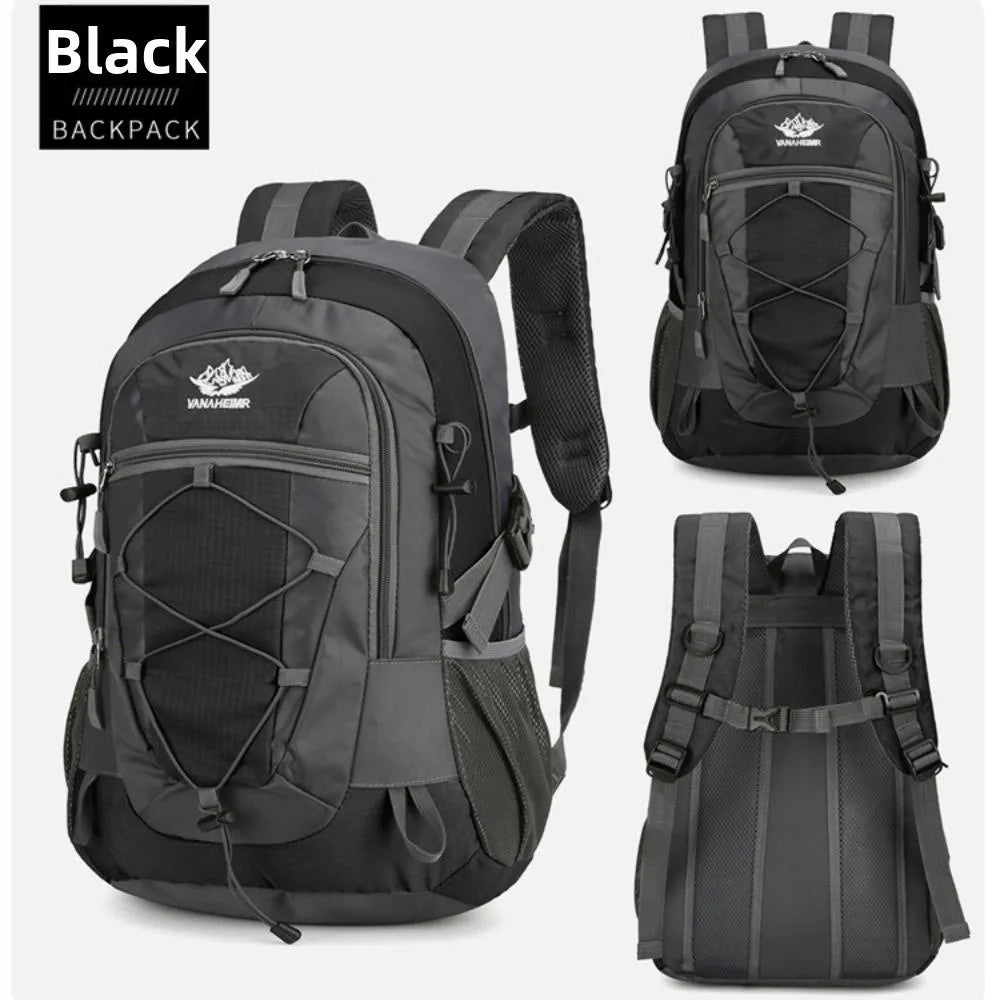 Red hiking backpack by Corporación Turística, 36-55L waterproof trekking pack with adjustable straps and multiple compartments.