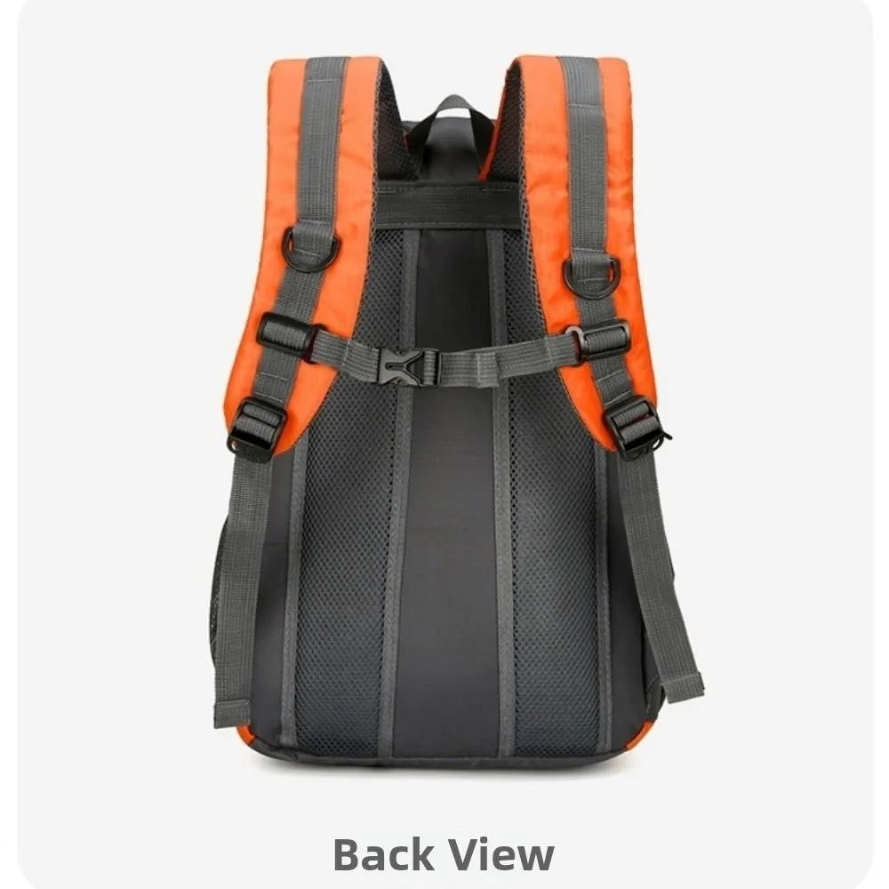 Red hiking backpack by Corporación Turística, 36-55L waterproof outdoor backpack with multiple compartments and sturdy straps.