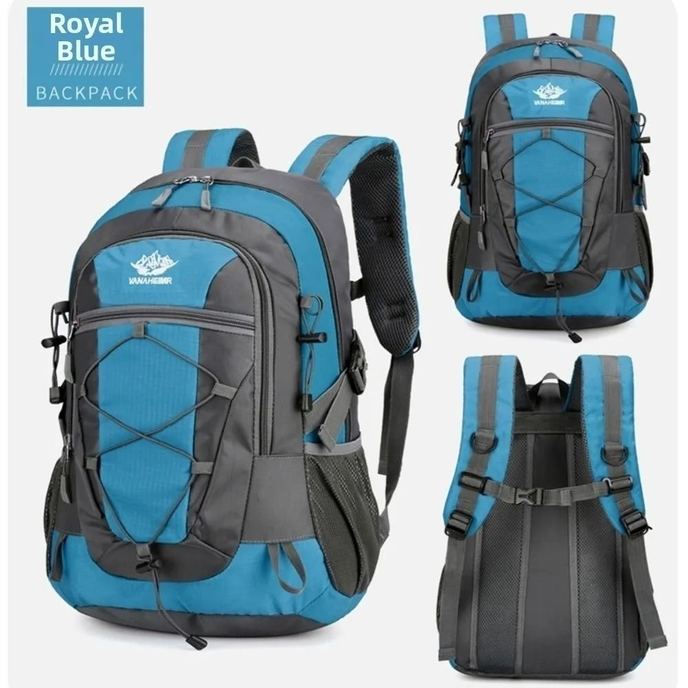 Red 36-55L waterproof hiking backpack by Corporación Turística, featuring multiple compartments and adjustable straps.