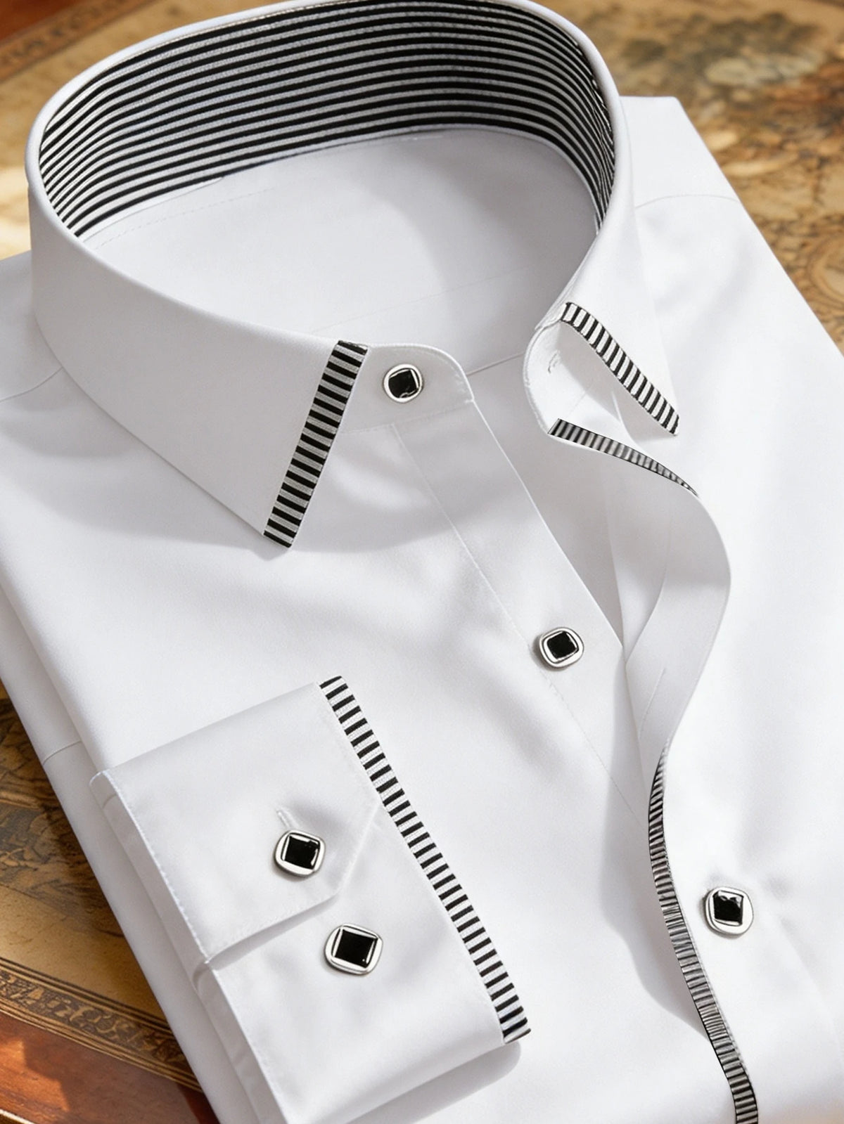 Men's 2025 patchwork shirt by Corporación Turística, stylish multicolor fabric with collar and button closure.