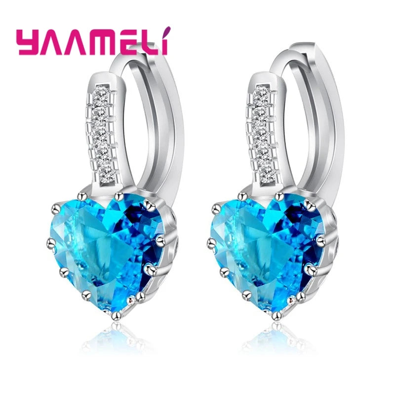 YAAMELI cubic zirconia hoop earrings for women, round red jewelry, shiny metal hoops, elegant and stylish accessory