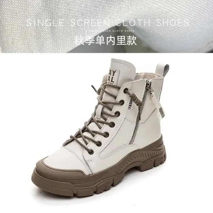 Stylish women's autumn and winter leather shoes by Corporación Turística featuring a rice ash color and trendy design.
