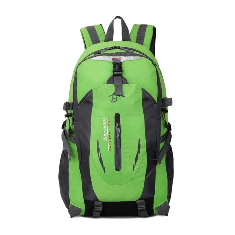 Red 40L waterproof camping backpack by Corporación Turística, showing the large, durable outdoor hiking and camping bag.