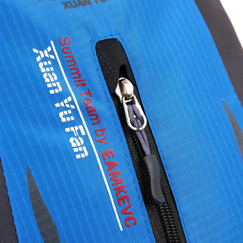 Red waterproof nylon travel backpack by Corporación Turística with multiple compartments and sturdy straps.