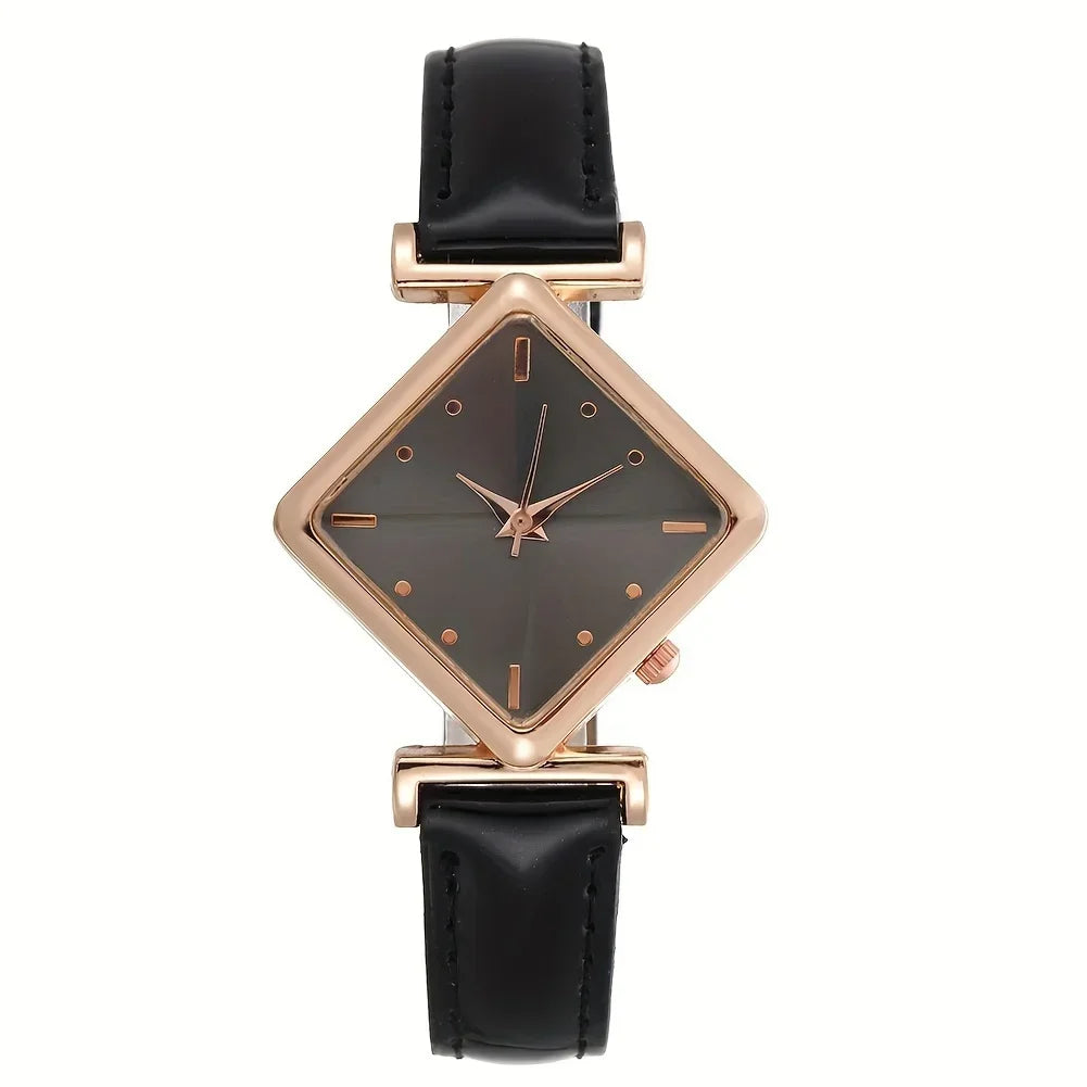 Elegant women's quartz watch with a red band and diamond-shaped pointer, designed by Corporación Turística.