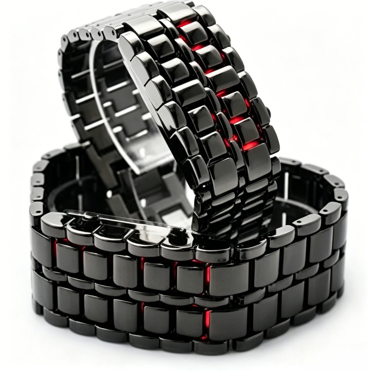 Digital Lava watch for men in black with a fully metallic band, featuring a modern design and digital display.