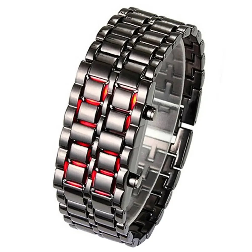 Digital lava watch for men by Corporación Turística, black fully metallic watch with a modern design.
